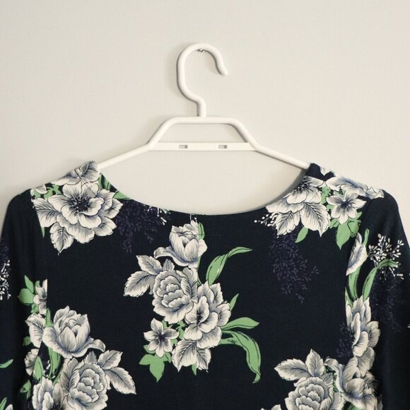 Loft Women's MP Blue Floral Short Sleeve Midi Stretch Crewneck Dress - Picture 6 of 9